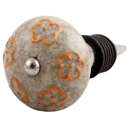 Mustard Floral Crackle Ceramic Wine Stopper